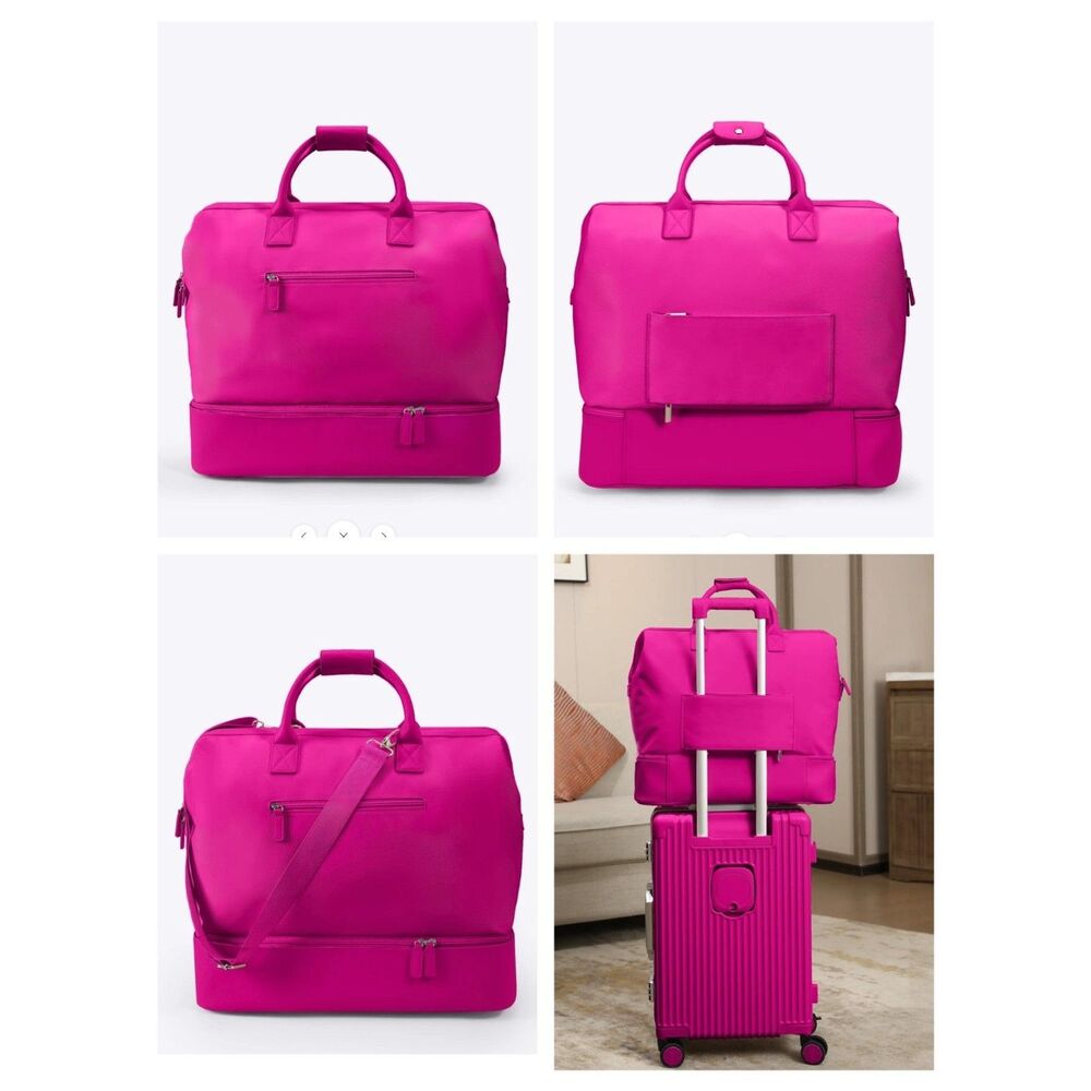 NOBL Travel Weekender Bag Hot Pink Drop Bottom Shoe Compartment NEW Dust Bag